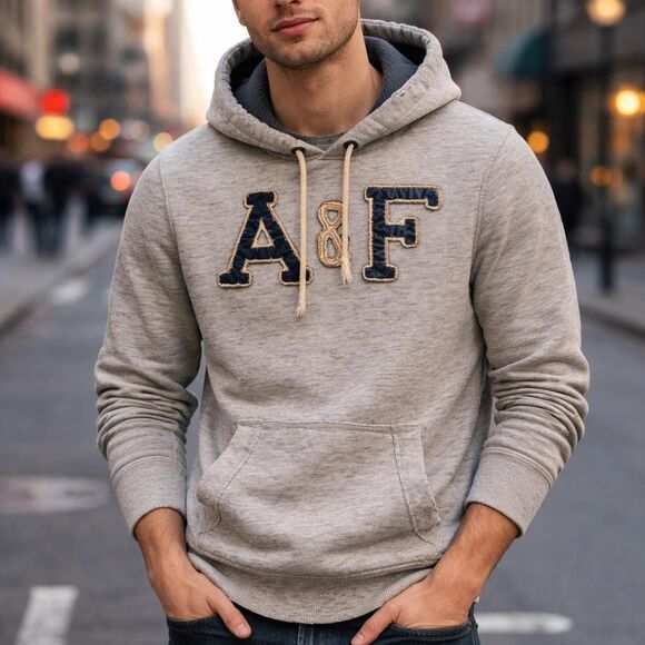 Abercrombie & Fitch Other - Abercrombie Fitch Men's Grey Hoodie Medium Muscle Fit Thermal Y2K Logo Distress